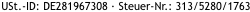 USt.-ID: DE281967308  Steuer-Nr.: 313/5280/1763
